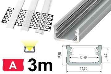 Profil do LED aluminiowy typ A srebrny 3m + KLOSZ