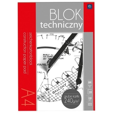 Blok techniczny A4, biały, 240 g/m2, Premium, Inte