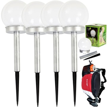 ZESTAW 4SZT OGRODOWA LAMPA SOLARNA LED 35 cm KULA MLECZNA + GRATIS