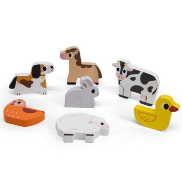 VIGA DREWNIANE PUZZLE UKŁADANKA MONTESSORI 2w1 FIGURKI FARMA ZWIERZĄTKA