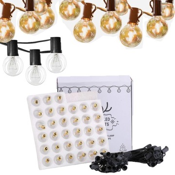 GIRLANDA ŚWIETLNA LAMPKI NA OGRODOWA 10M 33 XLED G45 BIALY CIEPLY E14