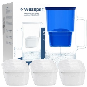 DZBANEK SZKLANY WESSPER D2 BOROSILICATE 3l + 9x FILTR WKŁAD WODY AQUAFLOOW