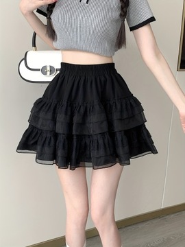 Kawaii Lace Decor Warstwowa mini spódniczka, spódnica z elastyczną talią na wiosnę i lato