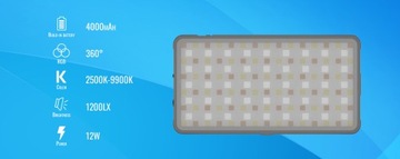 Светодиодная лампа Newell RGB-W Rangha 2500K–9900K Металл 1500 люкс 4000 мАч 750лм