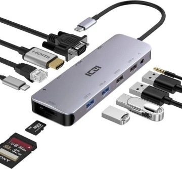 Док-станция для двух мониторов с разветвителем портов HDMI и USB-C 3.0 RJ45