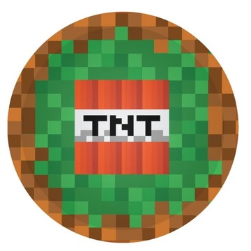 Talerzyki papierowe Piksele TNT urodziny Minecraft