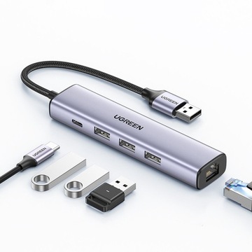 UGREEN HUB ADAPTER USB - 3x USB RJ-45 USB-C ZEWNĘTRZNA KARTA SIECIOWA RJ45