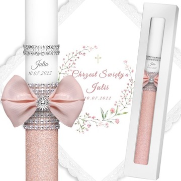 Świeca do chrztu, szatka na chrzest imię, gromnica