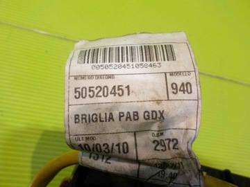 ALFA ROMEO GIULIETTA 11R AIRBAG ULOŽENÍ SPOLUJEZDCE 50520451 00505095810