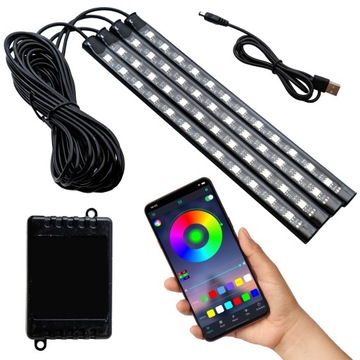 OŚWIETLENIE WNĘTRZA AUTA LED POJAZDU RGB USB APPKA (IN345)