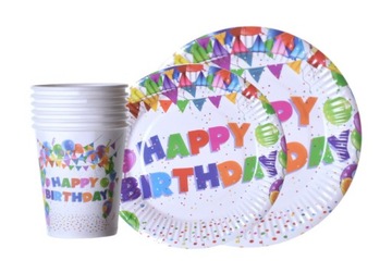 ZESTAW PAPIEROWY KUBECZKI TALERZYKI happy birthday