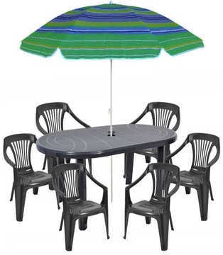 ZESTAW OGRODOWY MEBLE OGRODOWE GRAFIT 6+1 KRZESŁA STÓŁ PARASOL PIRYT