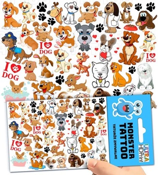 TATUAŻE ZMYWALNE TYMCZASOWE DLA DZIECI DZIECIĘCE PSY DOGS WZORY ORYGINALNE