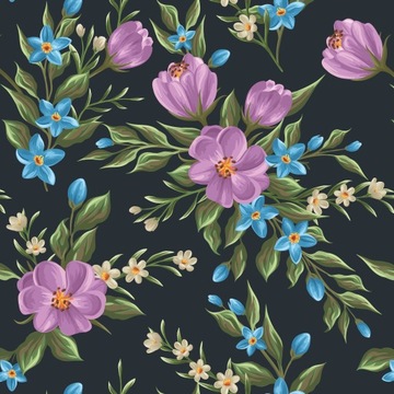 STYLOWA GRANATOWA TAPETA W FIOLETOWE KWIATY 5360al