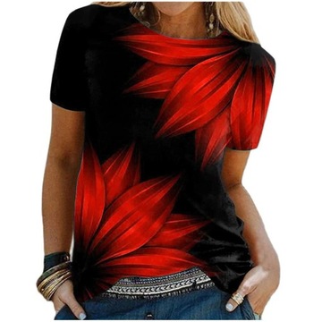MODNA KOBIECA BLUZKA DAMSKA T-SHIRT NADRUK LIŚCIE