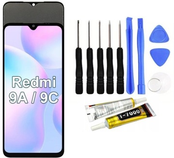 WYŚWIETLACZ LCD XIAOMI REDMI 9A / 9C CZARNY, DOTYK + narzędzia + klej
