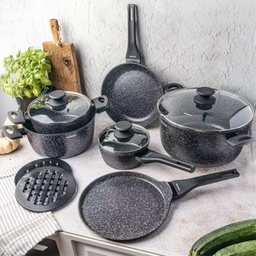 KOMPLET GARNKÓW MARMUROWYCH 2x PATELNIA Rondel GARNKI ZESTAW