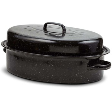 Эмалированная сковорода для запекания гуся с крышкой