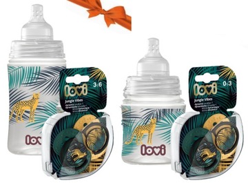 LOVI zestaw prezentowy JUNGLE VIBES butelka 120ml+ 240ml+ smoczek 0-3M 3-6M
