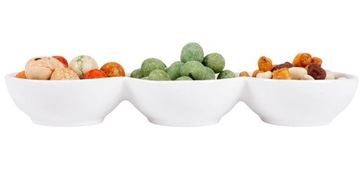 Белые тройные фарфоровые тарелки для закусок