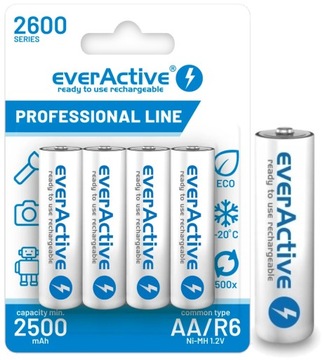4x AKUMULATORKI BATERIE NI-MH EVERACTIVE R6 AA 2600mAh do LAMP SOLARNYCH