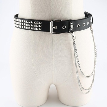 Ремень с люверсами в стиле гот-панк-рок, регулируемый черный ремешок с люверсами, размер M