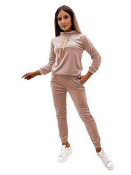 DAMSKI DRES WELUROWY ELISE BEŻOWY ROZMIAR XL