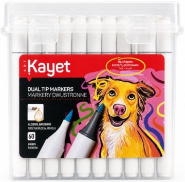 KAYET Маркери двосторонні fine/brush 60 кольорів