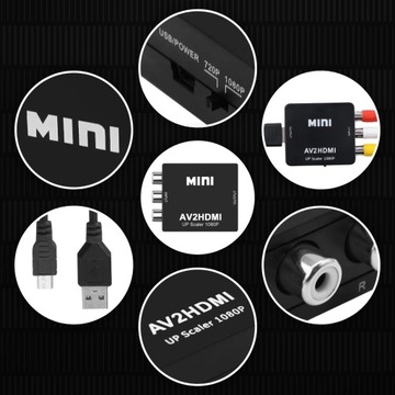 АДАПТЕР КОНВЕРТЕРА СИГНАЛОВ AV CHINCH RCA К HDMI FULL HD 1080P+ USB КАБЕЛЬ