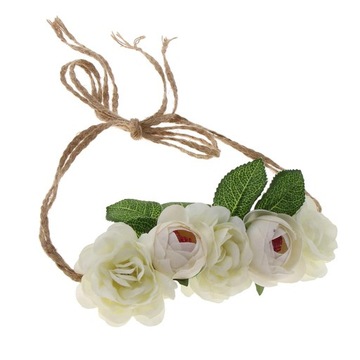 Ręcznie robiona opaska na głowę w kształcie kwiatu Boho wianek do włosów korona kwiatowa beżowa