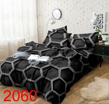 POŚCIEL 3D 160X200 HEKSAGON GEOMETRIA KRATA CZARNA BLACK SZARA