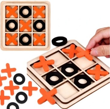 DREWNIANA GRA LOGICZNA DLA DZIECI KÓŁKO I KRZYŻYK klocki DOROSŁYCH PREZENT