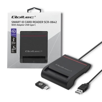 Qoltec Inteligentny czytnik chipowych kart ID SCR-0642 USB 2.0 + Adapter U