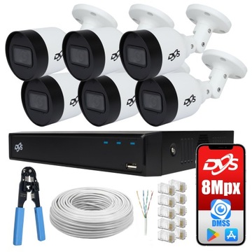MONITORING IP 6 KAMERY 8MPX UHD 4K POE APLIKACJA