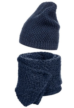 SZALIK SZAL CZAPKA BEANIE KOMPLET DAMSKI KOBIECY 30% MOHER GRANATOWY GRANAT