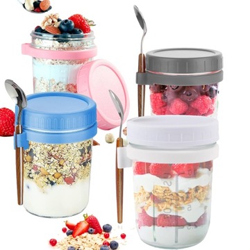 POJEMNIK KUBEK ZAMKNIĘTY NA JOGURT MUSLI SAŁATKĘ Z ŁYŻECZKĄ 600 ml 4 SZT