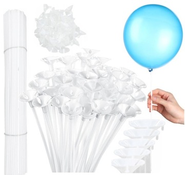 Patyczki do Balonów Patyki Na Balony DŁUGIE z Koszyczkami Białe 40cm 100szt