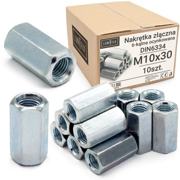 Nakrętki ZŁĄCZNE 6kątne M10x30 ocynk DIN6334 10szt