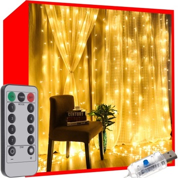 Kurtyna Świetlna 300LED Lampki Sople Girlanda Okna