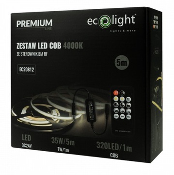 Zestaw Taśma COB 320 24V IP20 4000K Neutralna 5m z pilotem i zasilaczem