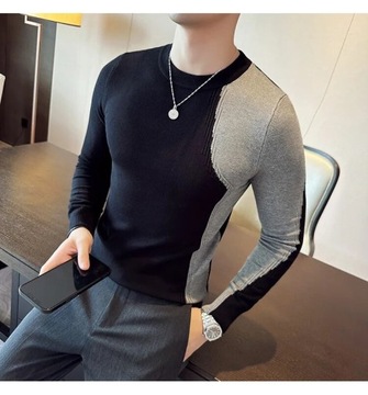 Black/White/Gray Pull Homme Fashion Patchwork Colo