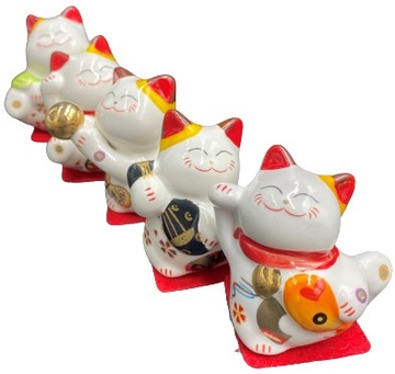 Japoński Kot Maneki-Neko ZESTAW 5szt Porcelana 5cm