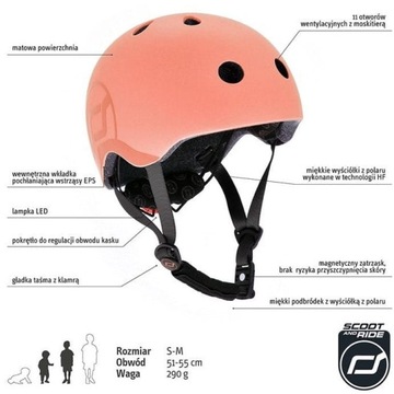 Scoot And Ride Peach СКУТЕР и НАБОР для езды 2 в 1 + ШЛЕМ со светодиодом S - M 2-5L