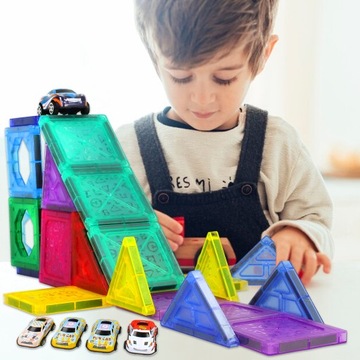KONSTRUKCYJNE KLOCKI MAGNETYCZNE 3D TOR SAMOCHODOWY 20 autek ZESTAW 68el