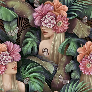 TROPIKALNA TAPETA KOBIETA KWIATY MONSTERA 5452al
