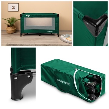 ДЕТСКАЯ ПУТЕШЕСТВЕННАЯ КРОВАТЬ, СКЛАДНАЯ ВОСПРОИЗВЕДЕНИЕ, МАТРАС, СУМКА, ЗЕЛЕНЫЙ