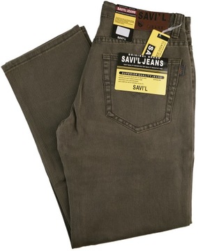 SPODNIE MĘSKIE DŻINSOWE BAWEŁNIANE OLIWKOWE SAVIL JEANS W42 L32 PAS 106-110