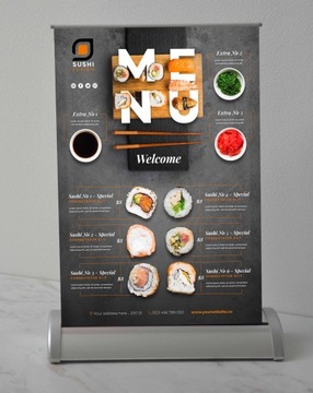 ROLL-UP REKLAMOWY STOJAK MINI A3 Reklama na biurko menu