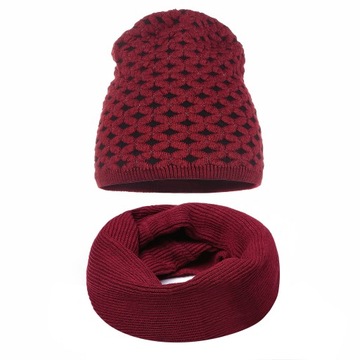KOMPLET DAMSKI CZAPKA BEANIE + KOMIN JESIEŃ ZIMA