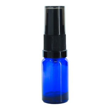 Butelka szklana 10 ml niebieska z pompką czarną z czarną nasadką